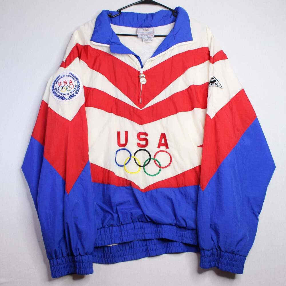 VINTAGE OLYPMIC WINDBREAKER JACKET APEX ONE TEAM USA QUARTER ZIP 90s XL